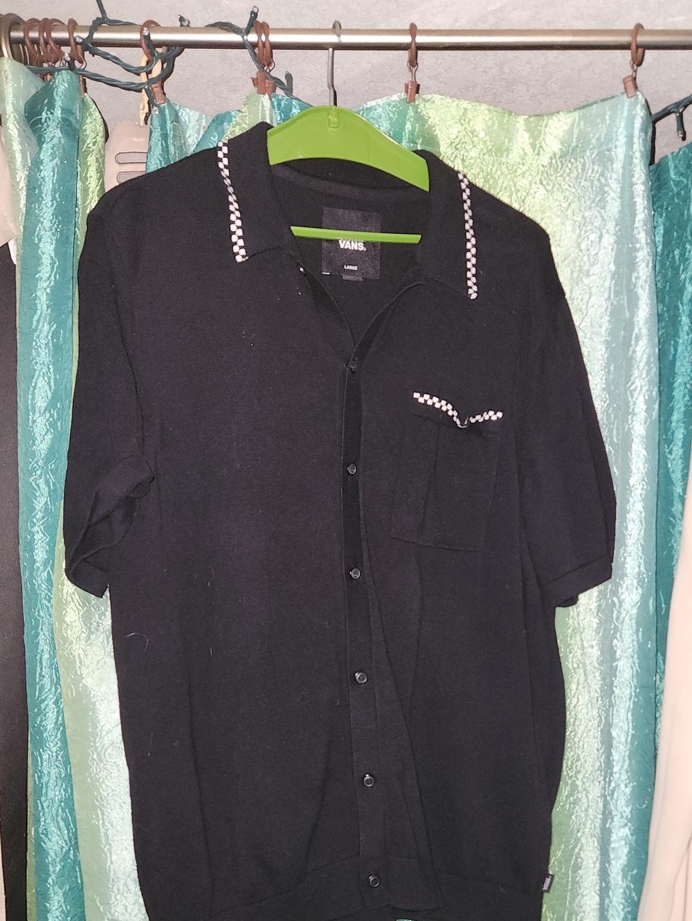 Vans Black Short-Sleeve Button Down Shirt with Checker Trim